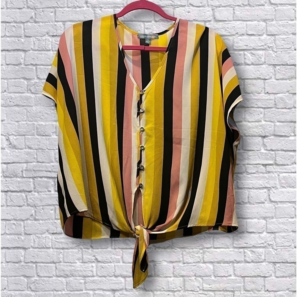 Good Luck Gem - Striped Tie Front Blouse